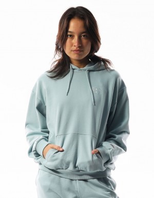 Russell Athletic Inlay Logo Unbrushed Hoodie Damen Türkis | JTRAKZS-45