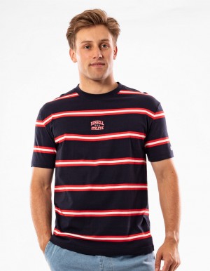 Russell Athletic Kansas Stripe T-shirts Herren Navy | DCXMLUQ-56