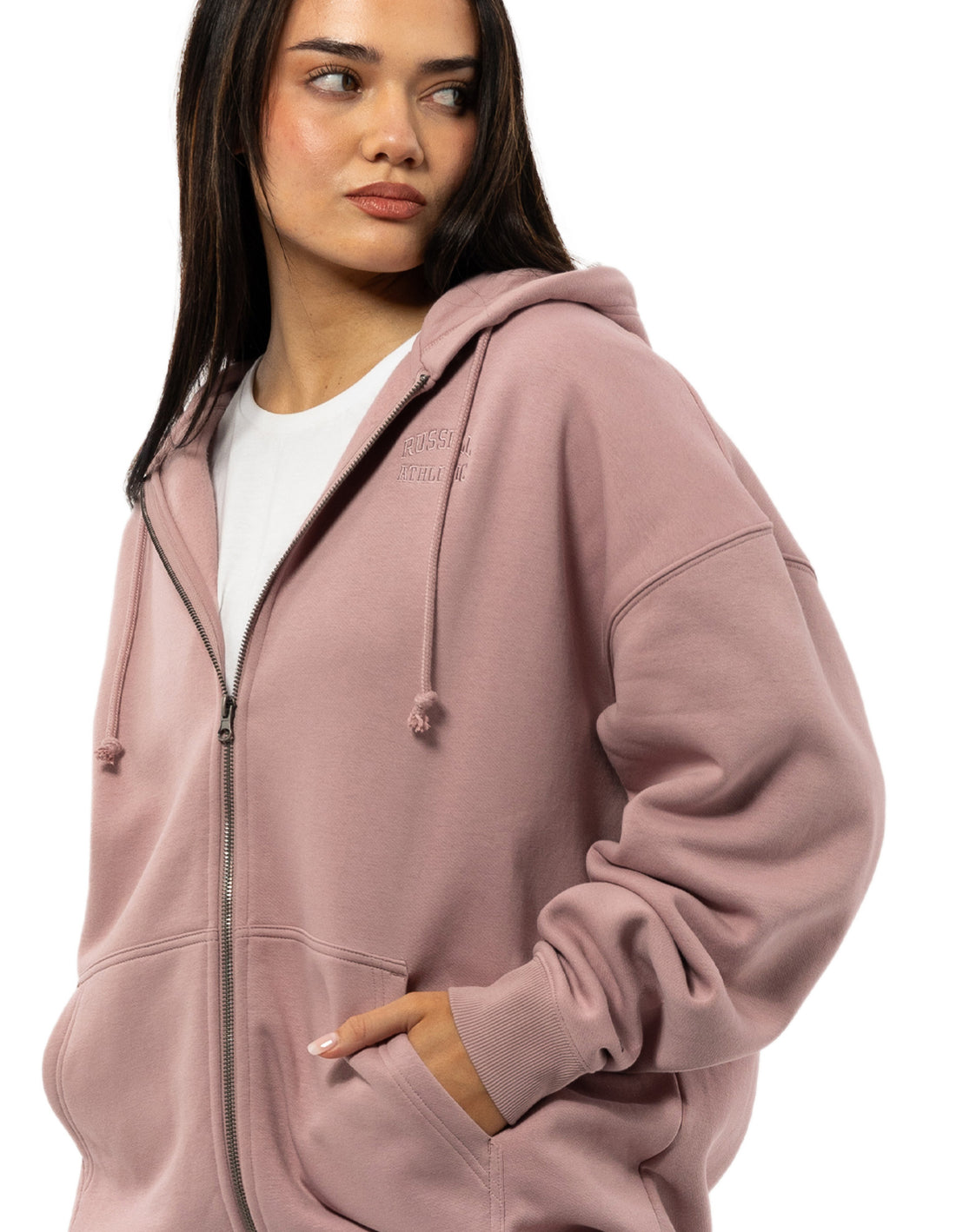 Russell Athletic Originals Embroidered Zip Through Hoodie Damen Rosa | WOAZGMJ-24