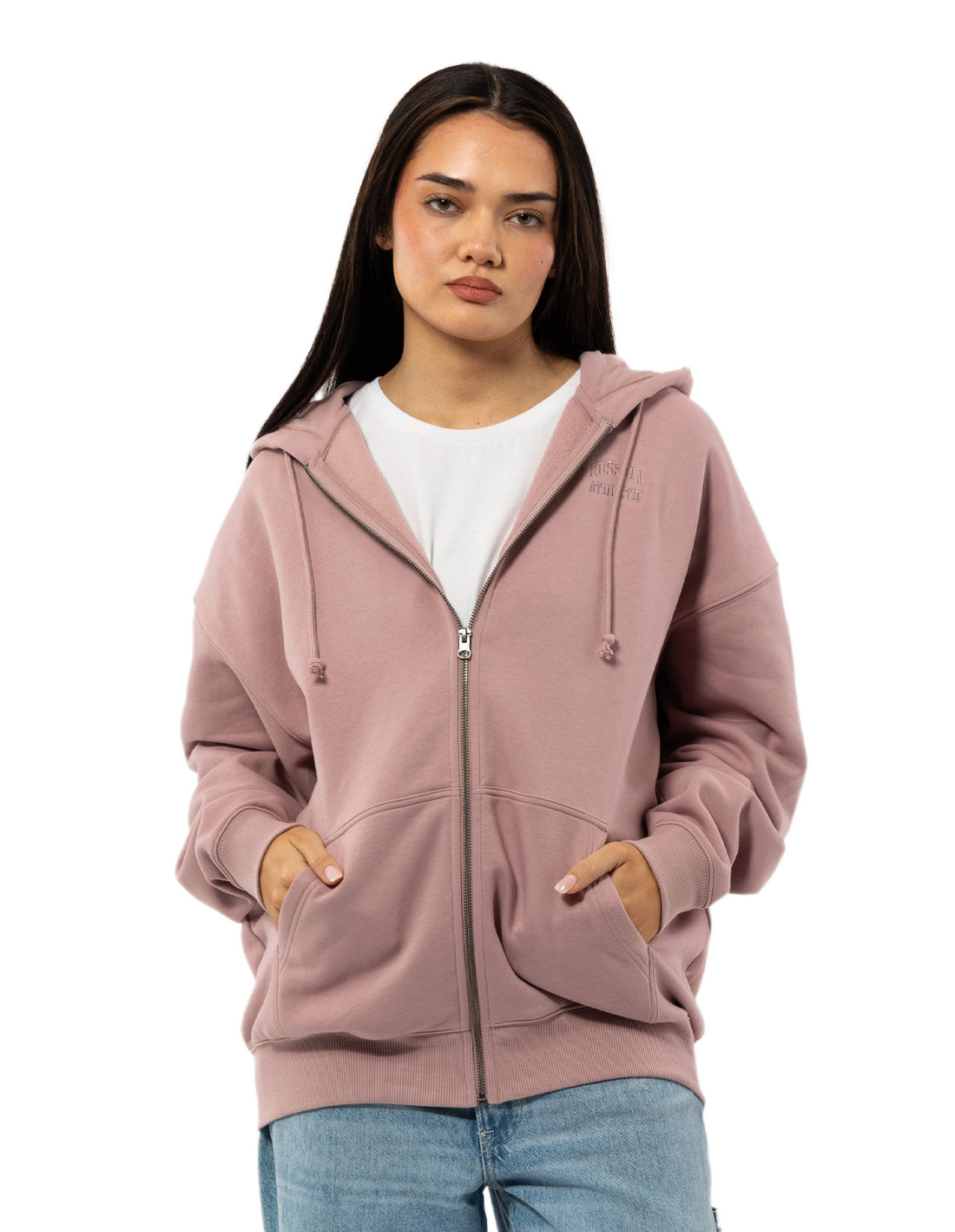 Russell Athletic Originals Embroidered Zip Through Hoodie Damen Rosa | WOAZGMJ-24